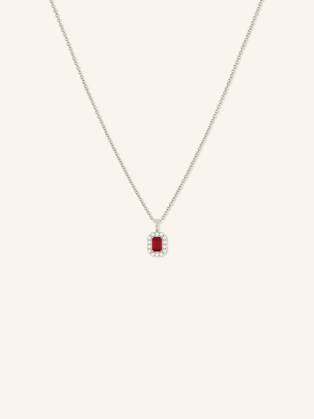 Emerald Cut Ruby Diamond Halo Pendant Necklace