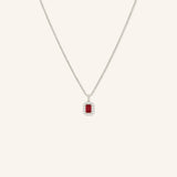 Emerald Cut Ruby Diamond Halo Pendant Necklace