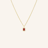 Emerald Cut Ruby Diamond Halo Pendant Necklace