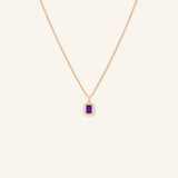 Emerald Cut Amethyst Diamond Halo Pendant Necklace