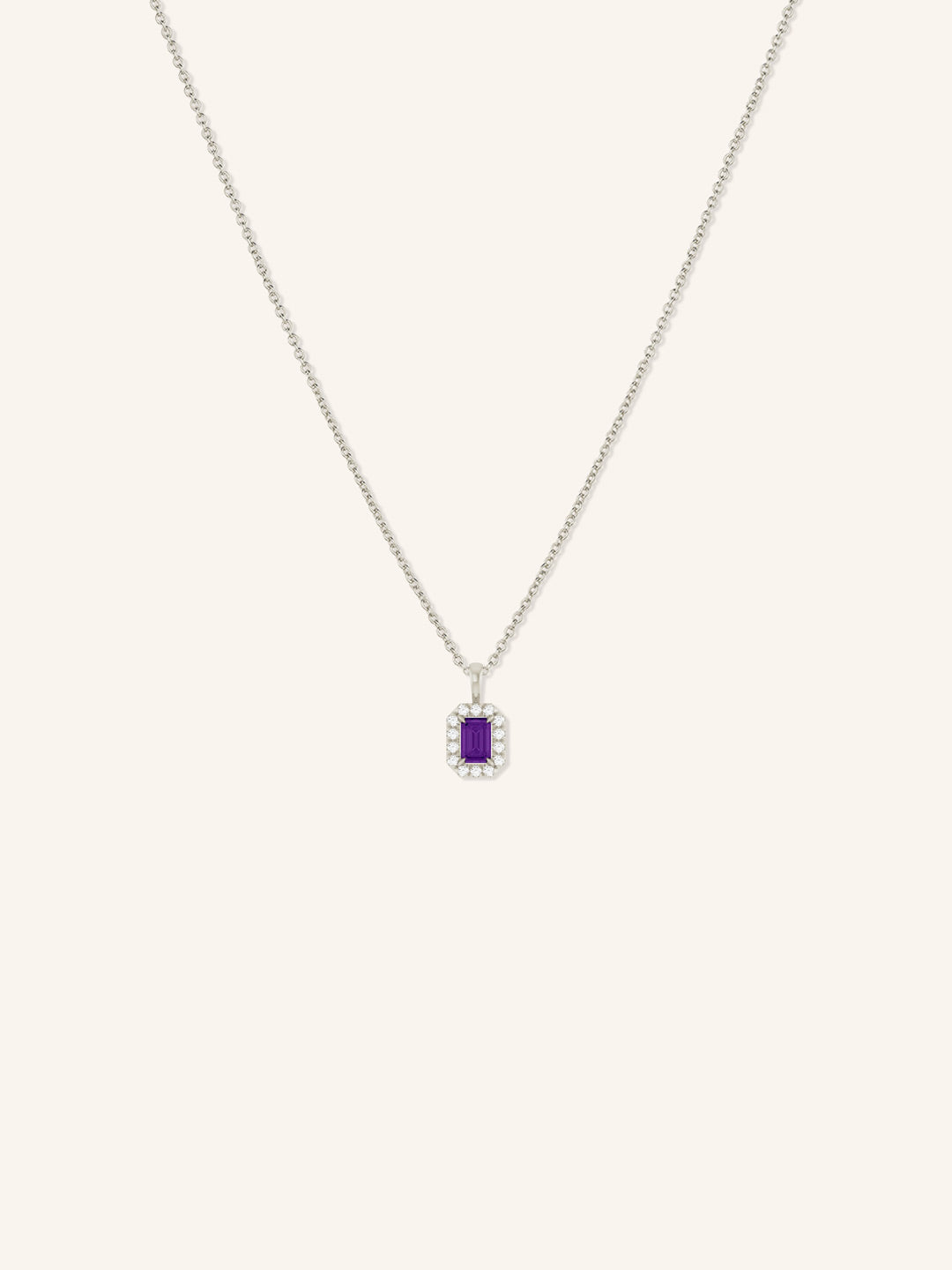 Emerald Cut Amethyst Diamond Halo Pendant Necklace