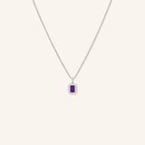 Emerald Cut Amethyst Diamond Halo Pendant Necklace