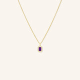 Emerald Cut Amethyst Diamond Halo Pendant Necklace