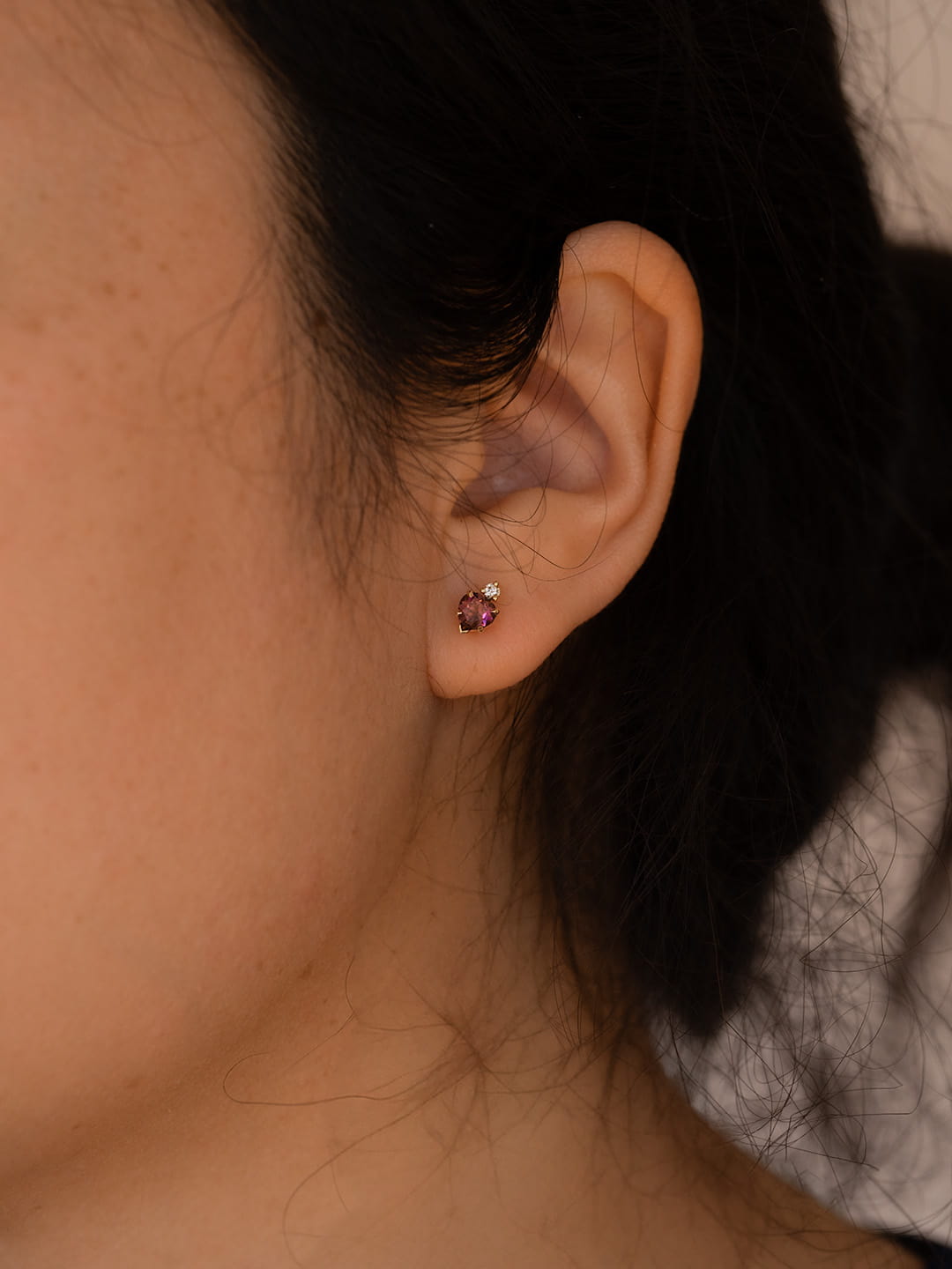Lovelott heart diamond earrings lifestyle photo worn on ear