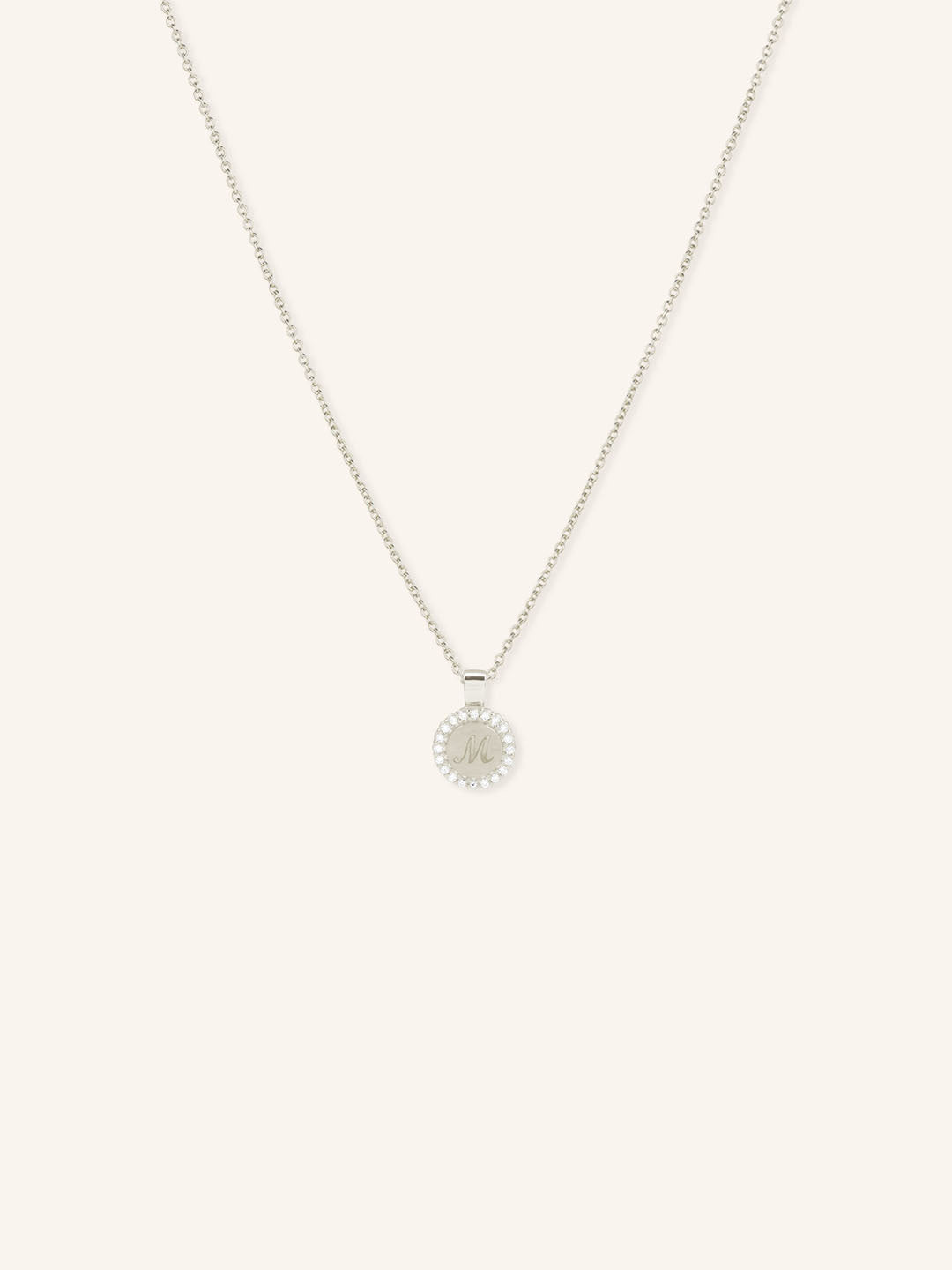 Engravable Accented Round Diamond Disc Necklace