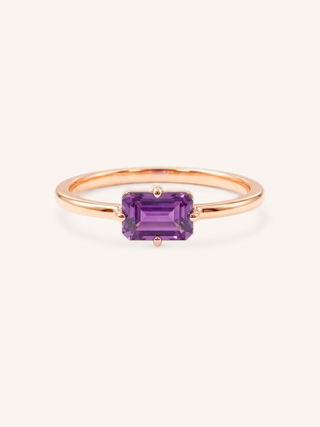 Rose Gold Ladys Mantle Amethyst Ring on white background