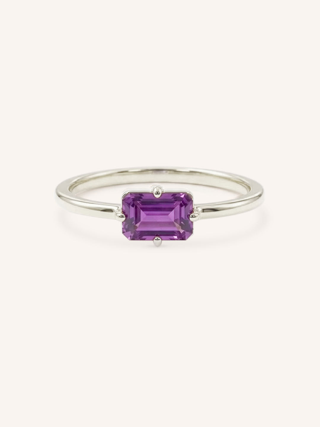 White Gold Ladys Mantle Amethyst Ring on white background