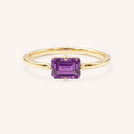 Yellow Gold Ladys Mantle Amethyst Ring on white background