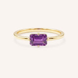 Yellow Gold Ladys Mantle Amethyst Ring on white background