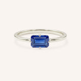 White Gold Ladys Mantle Blue Sapphire Ring on white background