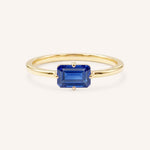 Yellow Gold Ladys Mantle Blue Sapphire Ring on white background