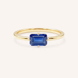 Yellow Gold Ladys Mantle Blue Sapphire Ring on white background