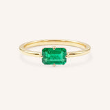 Yellow Gold Ladys Mantle Emerald Ring on white background