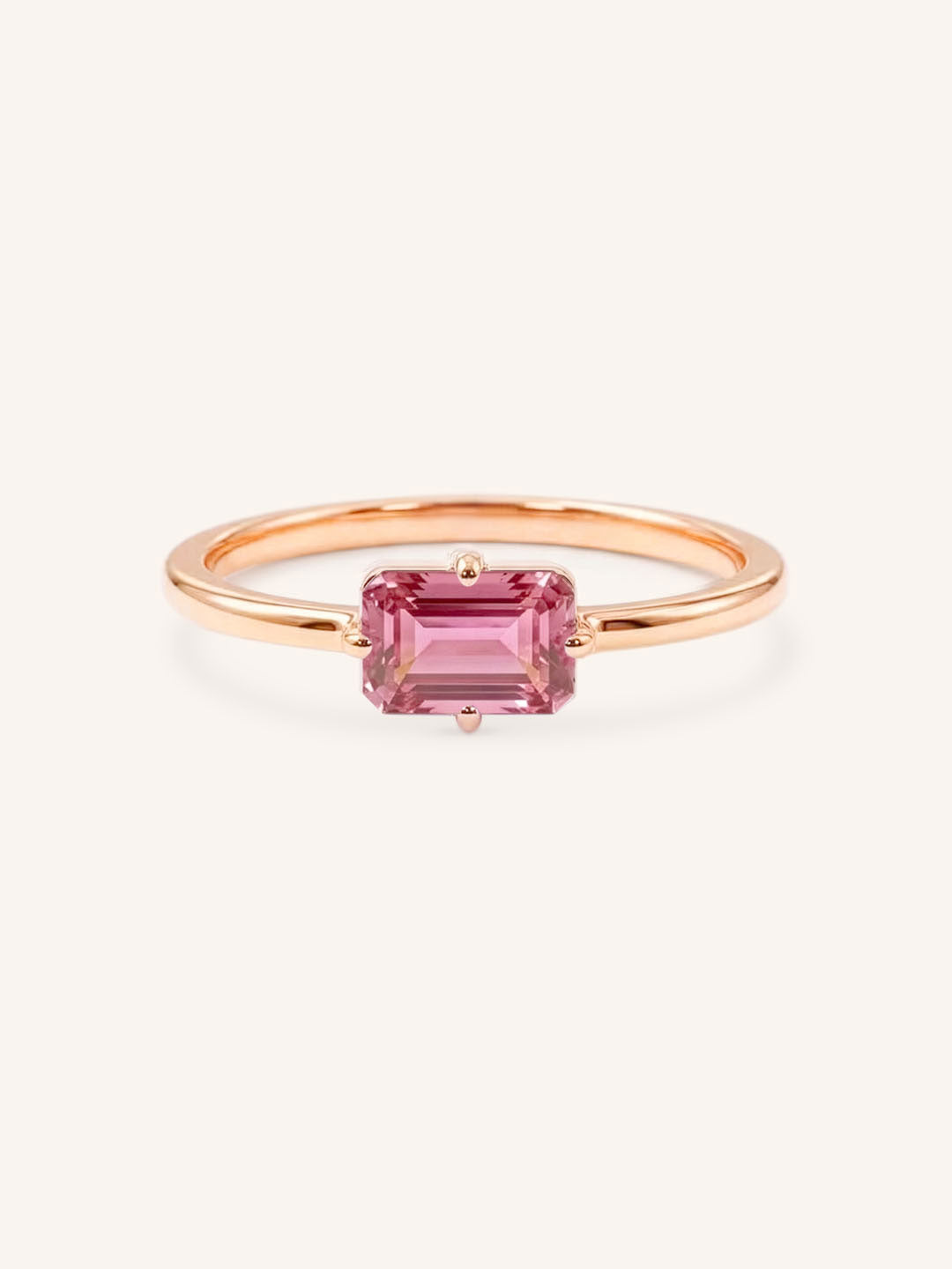 Rose Gold Ladys Mantle Pink Tourmaline Ring on white background