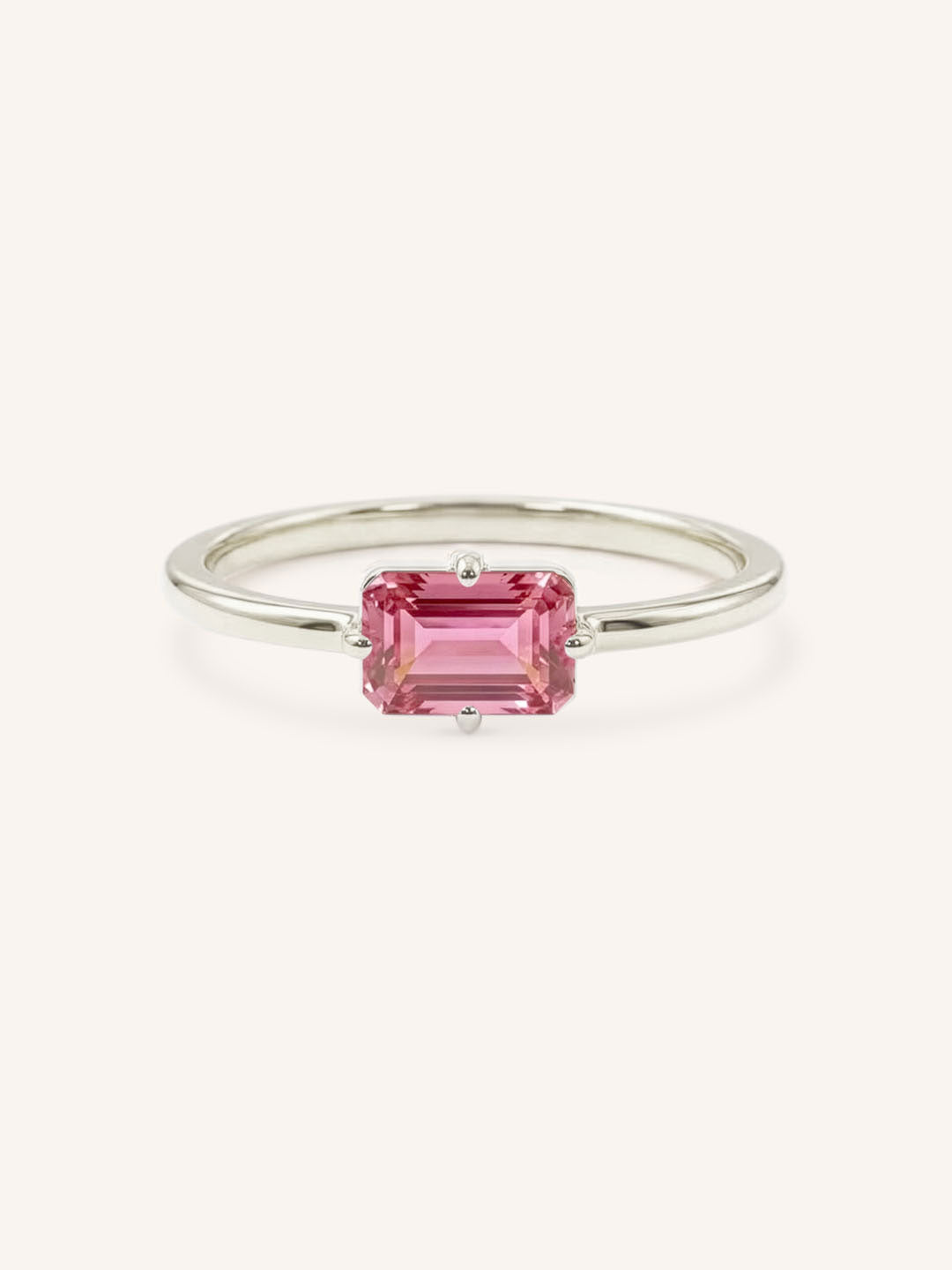 White Gold Ladys Mantle Pink Tourmaline Ring on white background