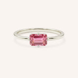White Gold Ladys Mantle Pink Tourmaline Ring on white background