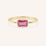 Yellow Gold Ladys Mantle Pink Tourmaline Ring on white background