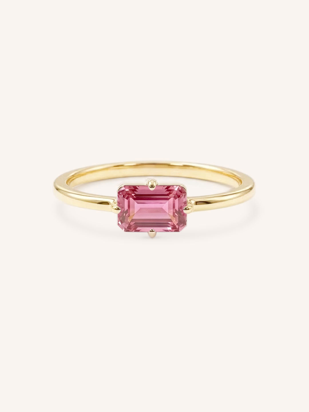 Yellow Gold Ladys Mantle Pink Tourmaline Ring on white background