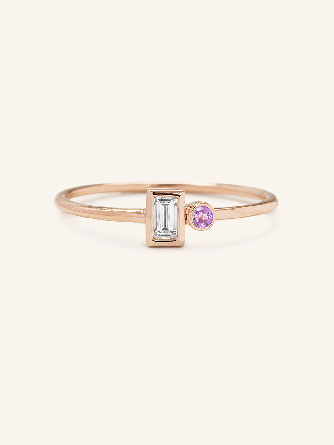 Rose Water Diamond Baguette Amethyst Ring
