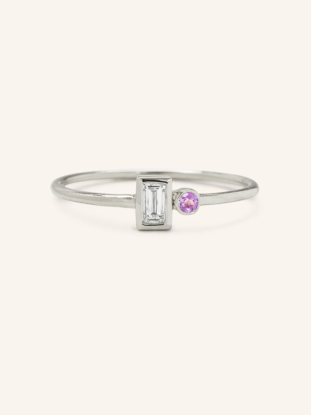 Rose Water Diamond Baguette Amethyst Ring