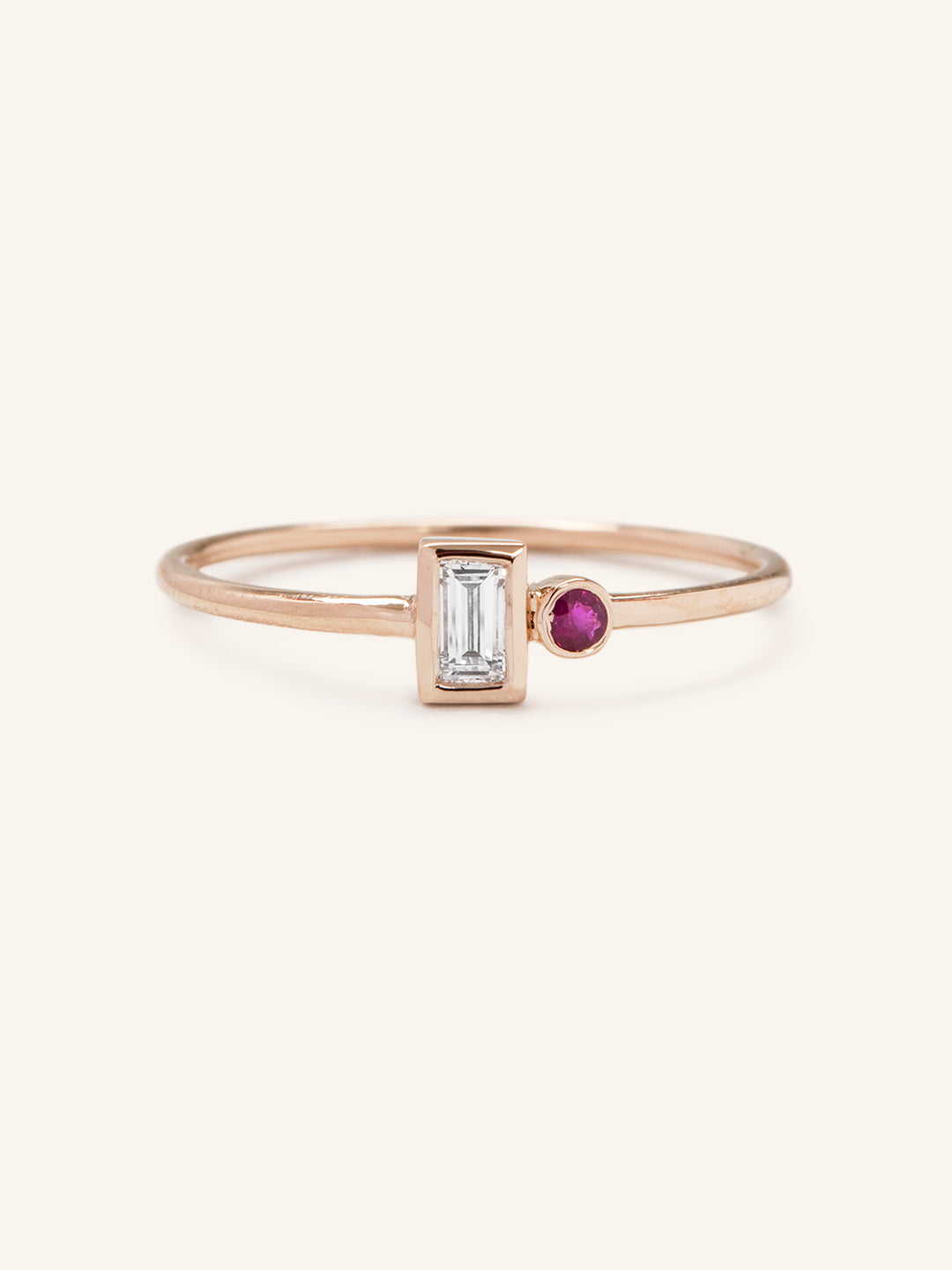 Rose Water Diamond Baguette Ruby Ring