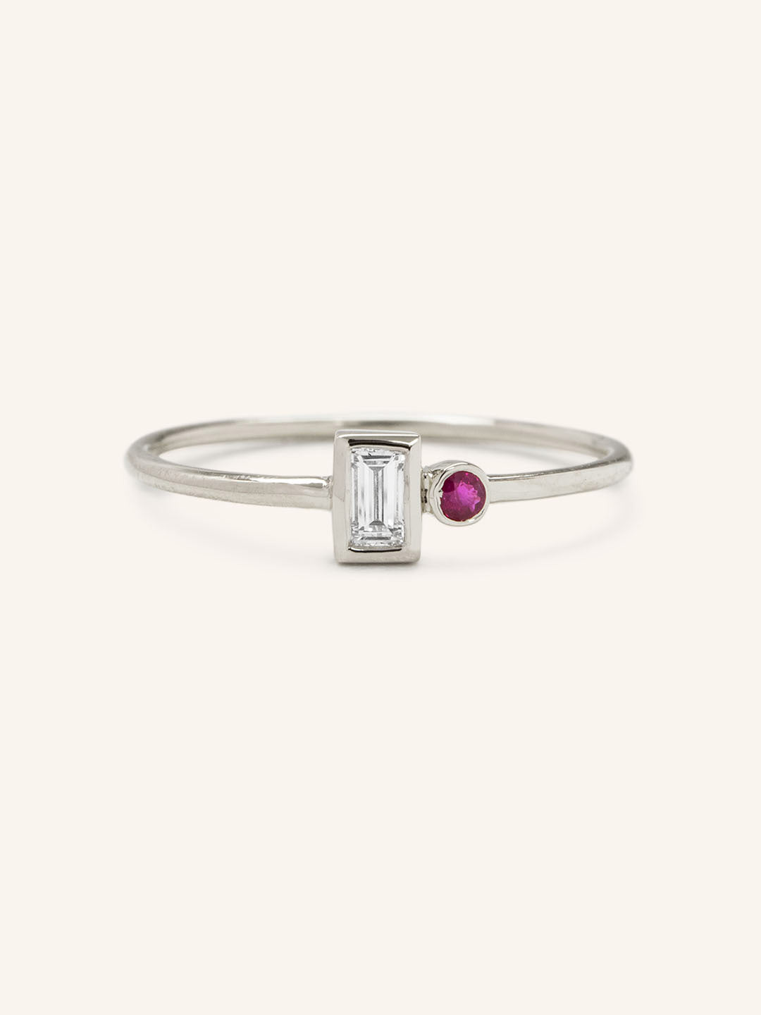 Rose Water Diamond Baguette Ruby Ring