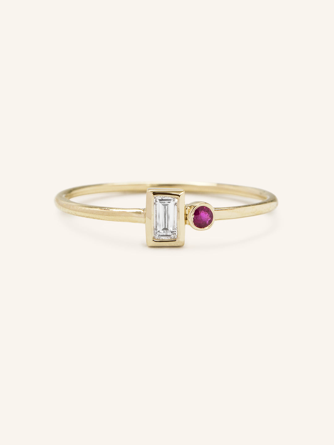 Rose Water Diamond Baguette Ruby Ring