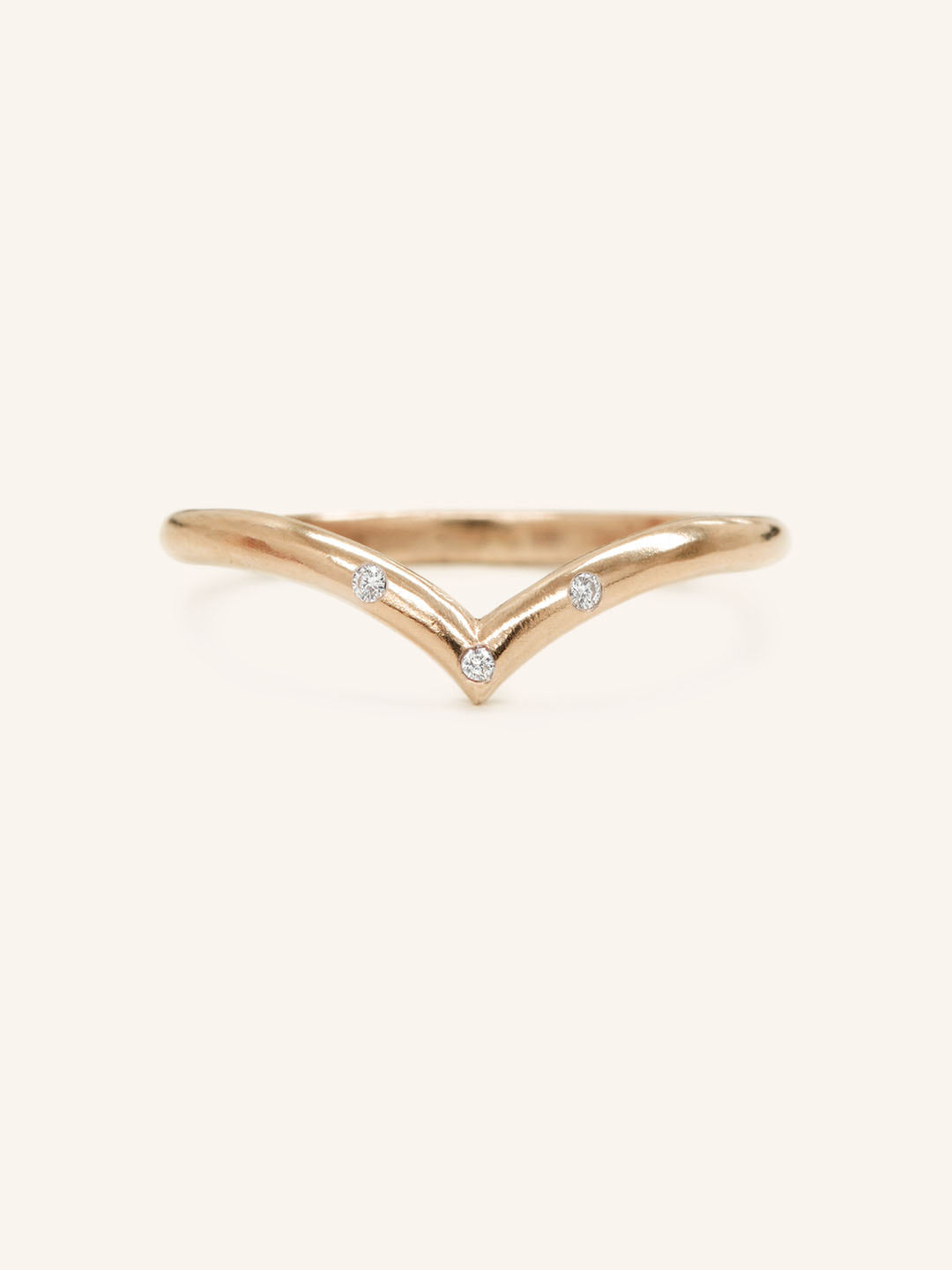 Drop V Three Diamond Solid Gold Ring