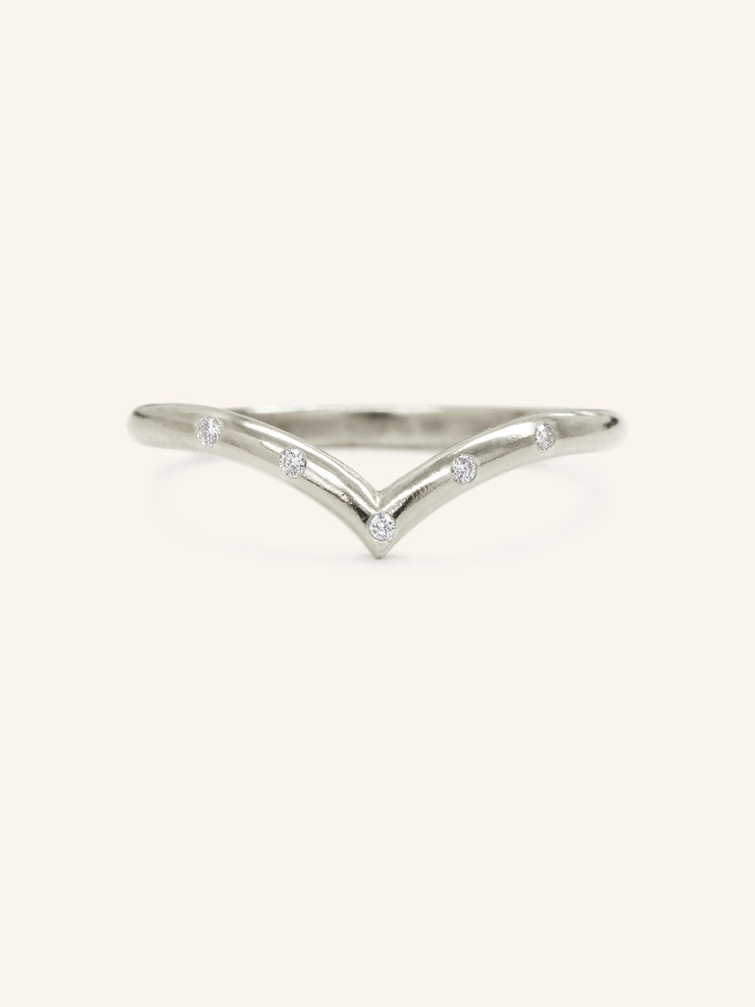 Drop V Five Diamond Solid Gold Ring