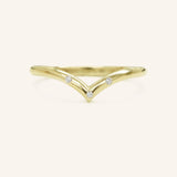 Drop V Three Diamond Solid Gold Ring