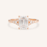 White Shade Emerald Cut Diamond Cluster Engagement Ring