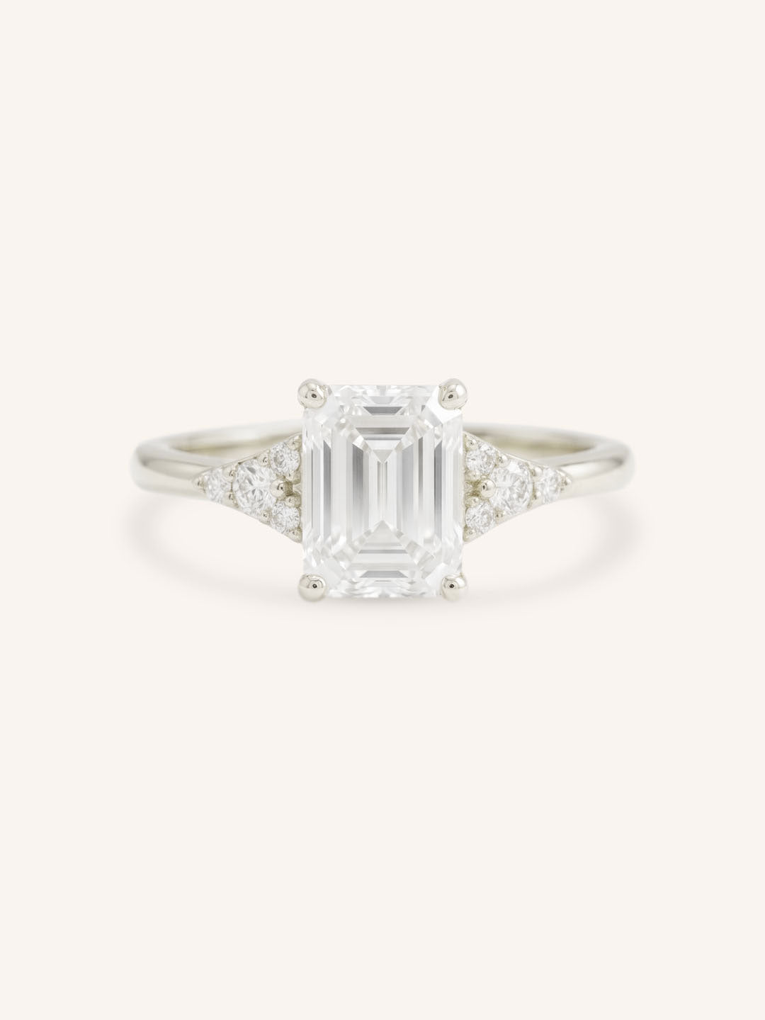 White Shade Emerald Cut Diamond Cluster Engagement Ring