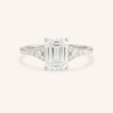 White Shade Emerald Cut Diamond Cluster Engagement Ring