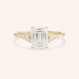White Shade Emerald Cut Diamond Cluster Engagement Ring