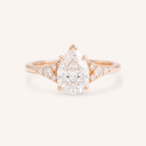 White Shade Pear Shape Diamond Cluster Engagement Ring