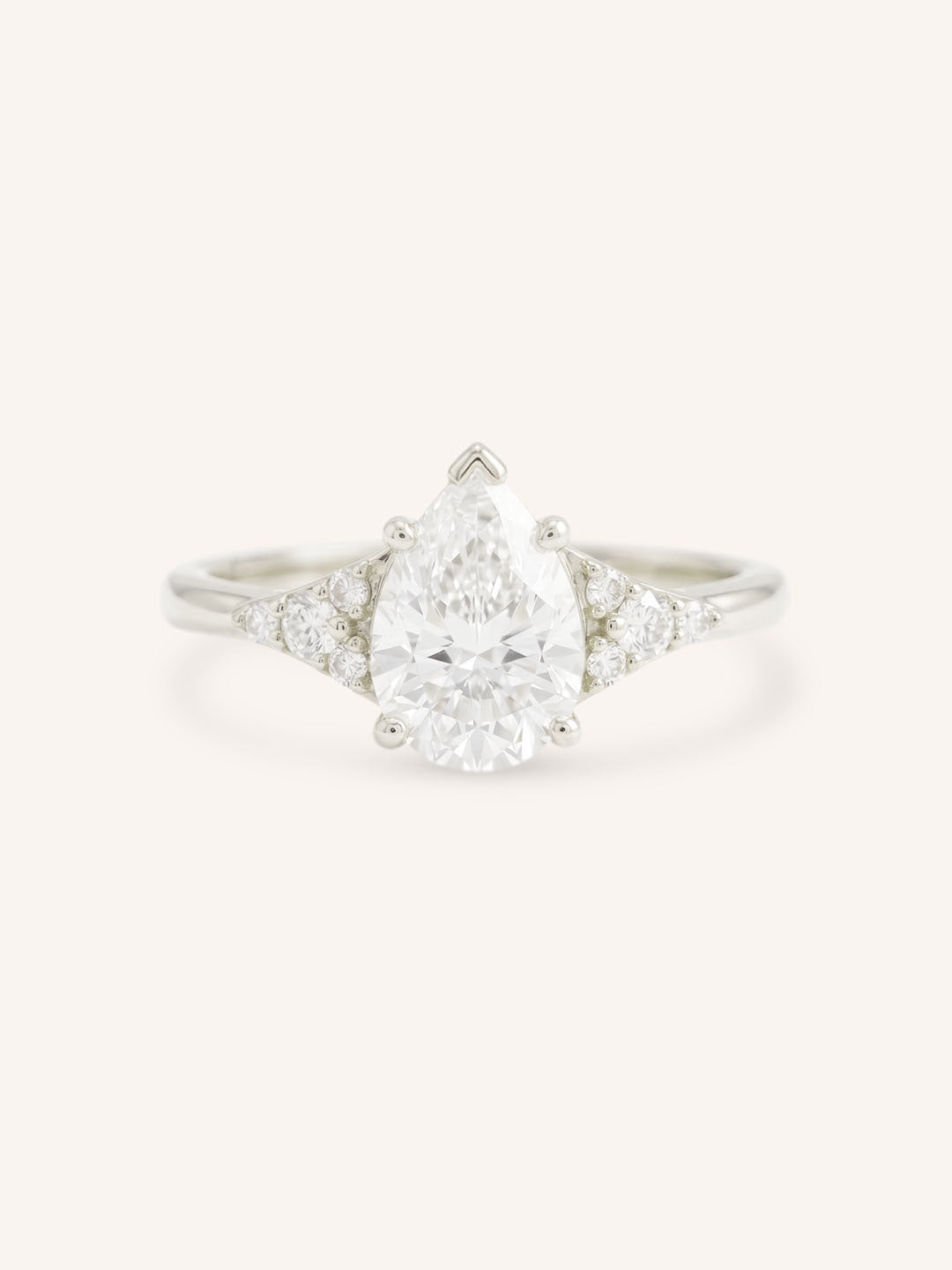 White Shade Pear Shape Diamond Cluster Engagement Ring