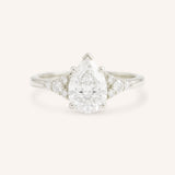 White Shade Pear Shape Diamond Cluster Engagement Ring