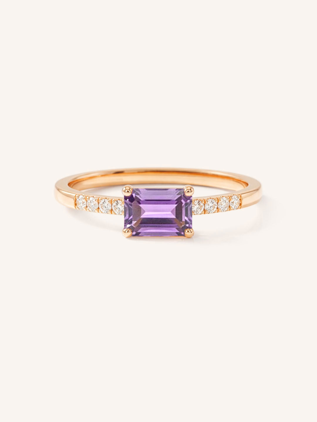 Rose Gold Winterberry Amethyst Diamond Ring front view on white background