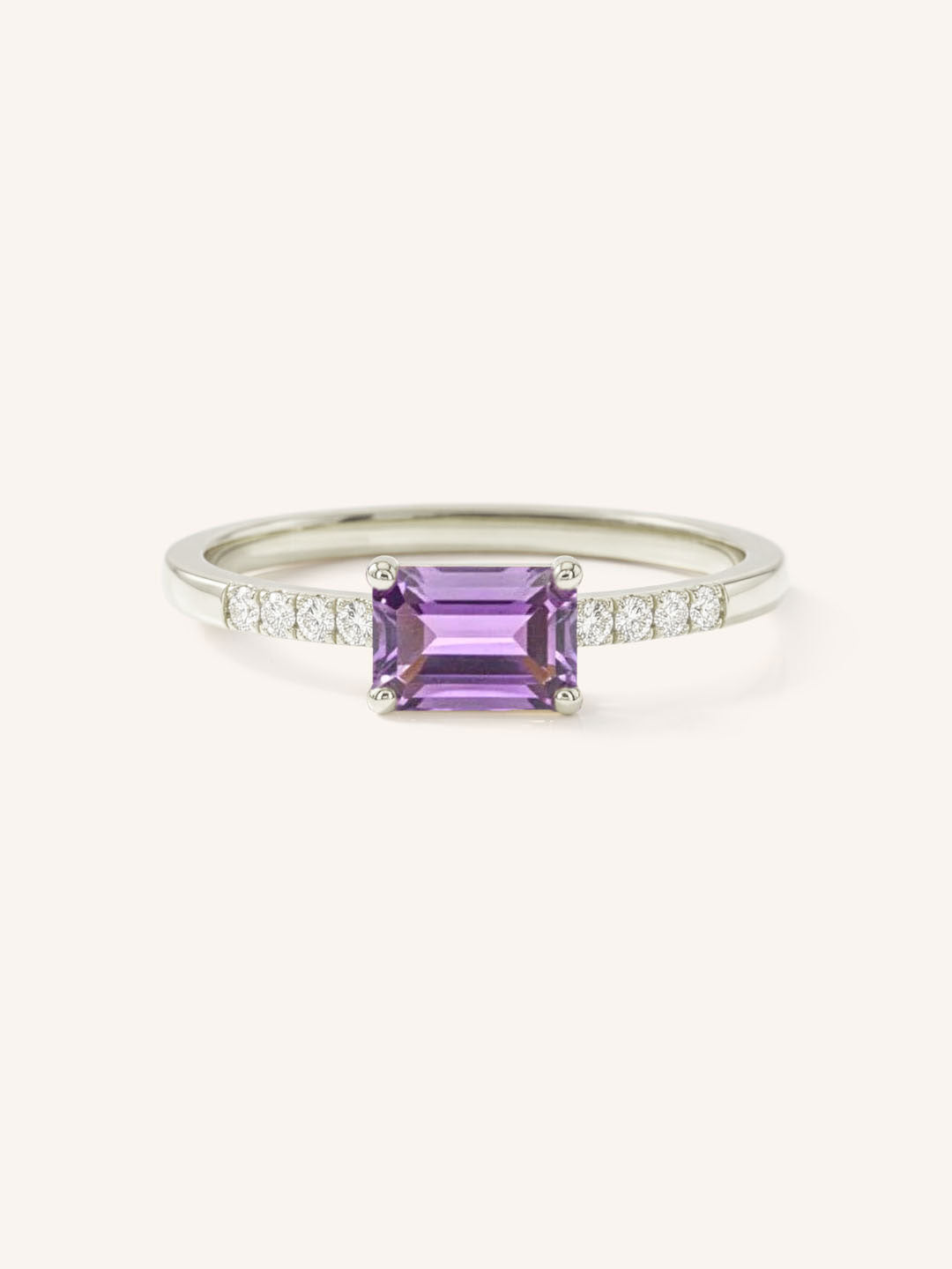 White Gold Winterberry Amethyst Diamond Ring front view on white background