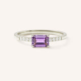 White Gold Winterberry Amethyst Diamond Ring front view on white background