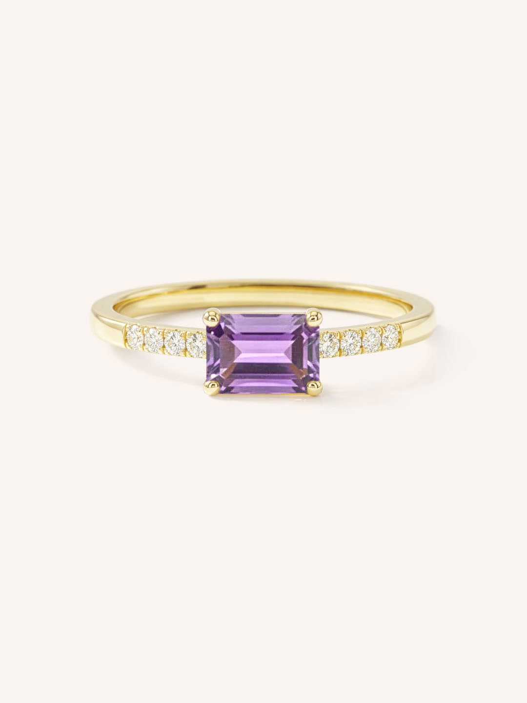 Yellow Gold Winterberry Amethyst Diamond Ring front view on white background