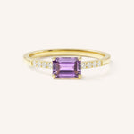 Yellow Gold Winterberry Amethyst Diamond Ring front view on white background