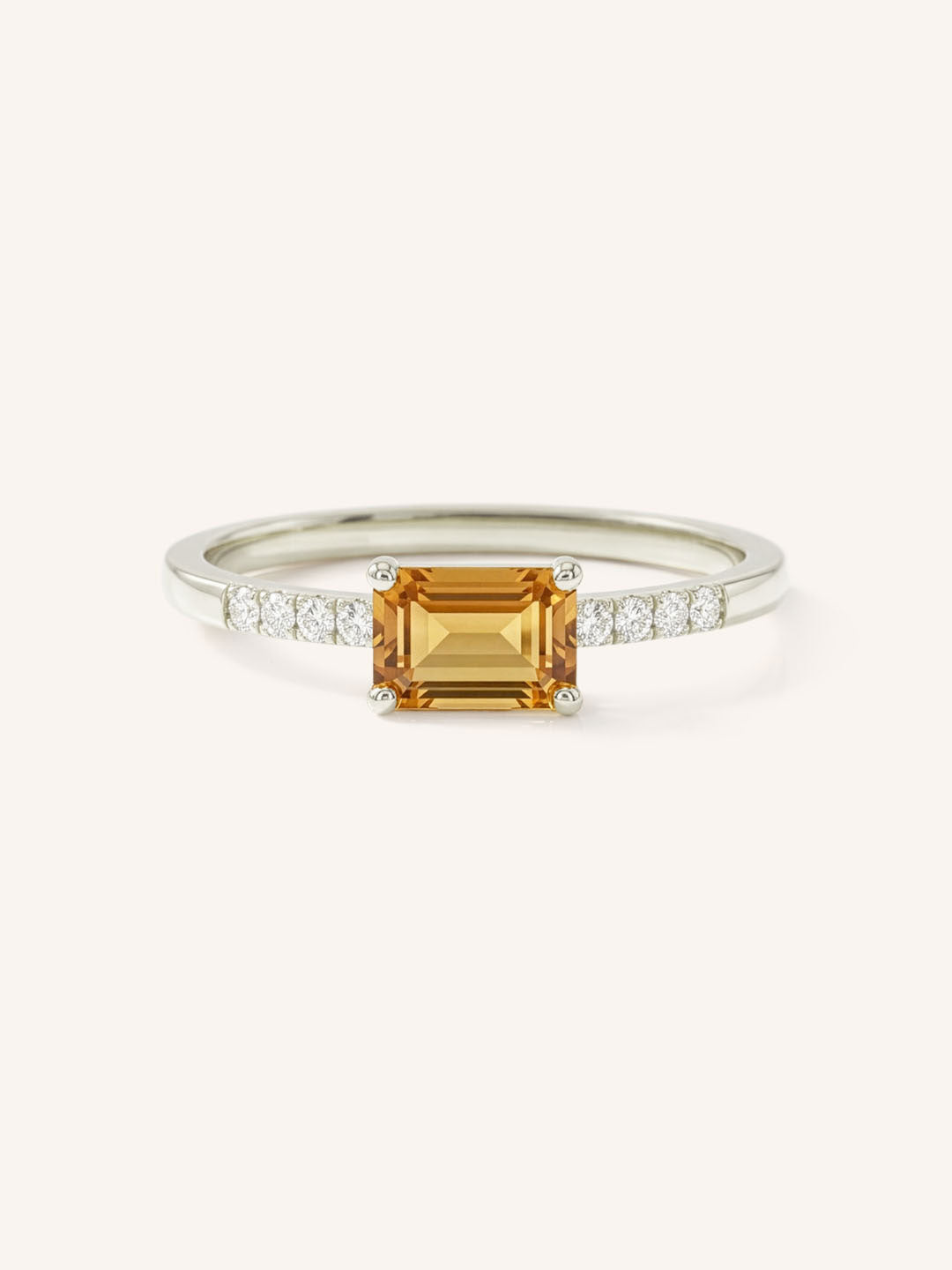White Gold Winterberry Citrine Diamond Ring front view on white background