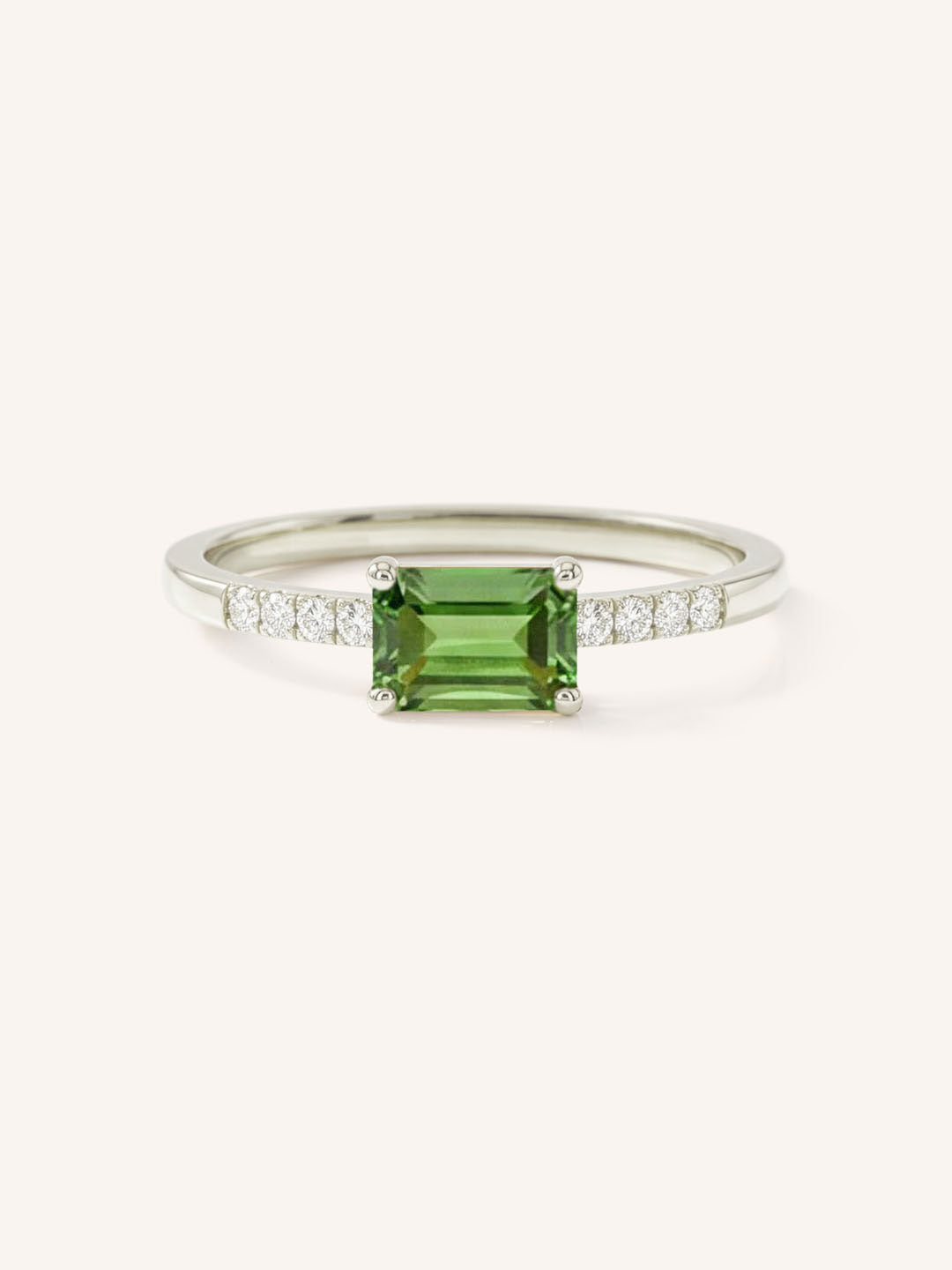 White Gold Winterberry Green Tourmaline Diamond Ring front view on white background