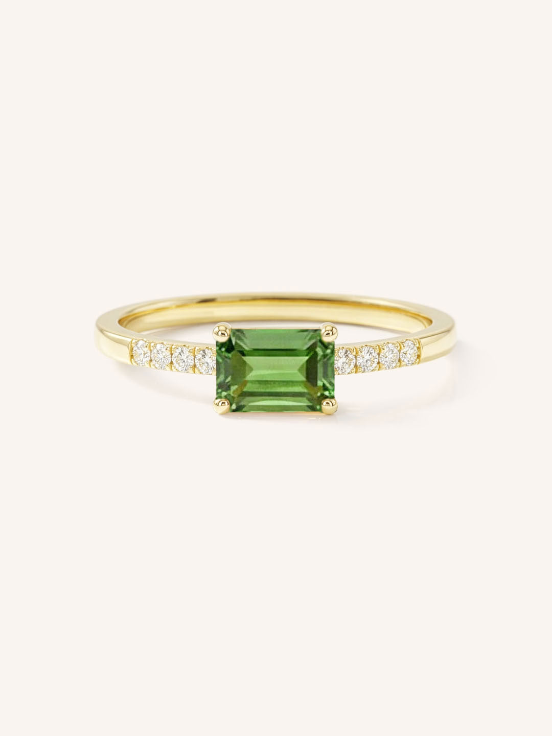 Yellow Gold Winterberry Green Tourmaline Diamond Ring front view on white background