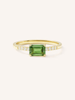 Yellow Gold Winterberry Green Tourmaline Diamond Ring front view on white background