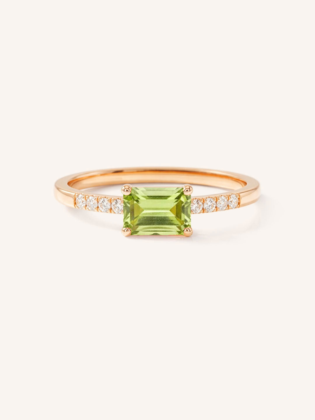 Rose Gold Winterberry Peridot Diamond Ring front view on white background