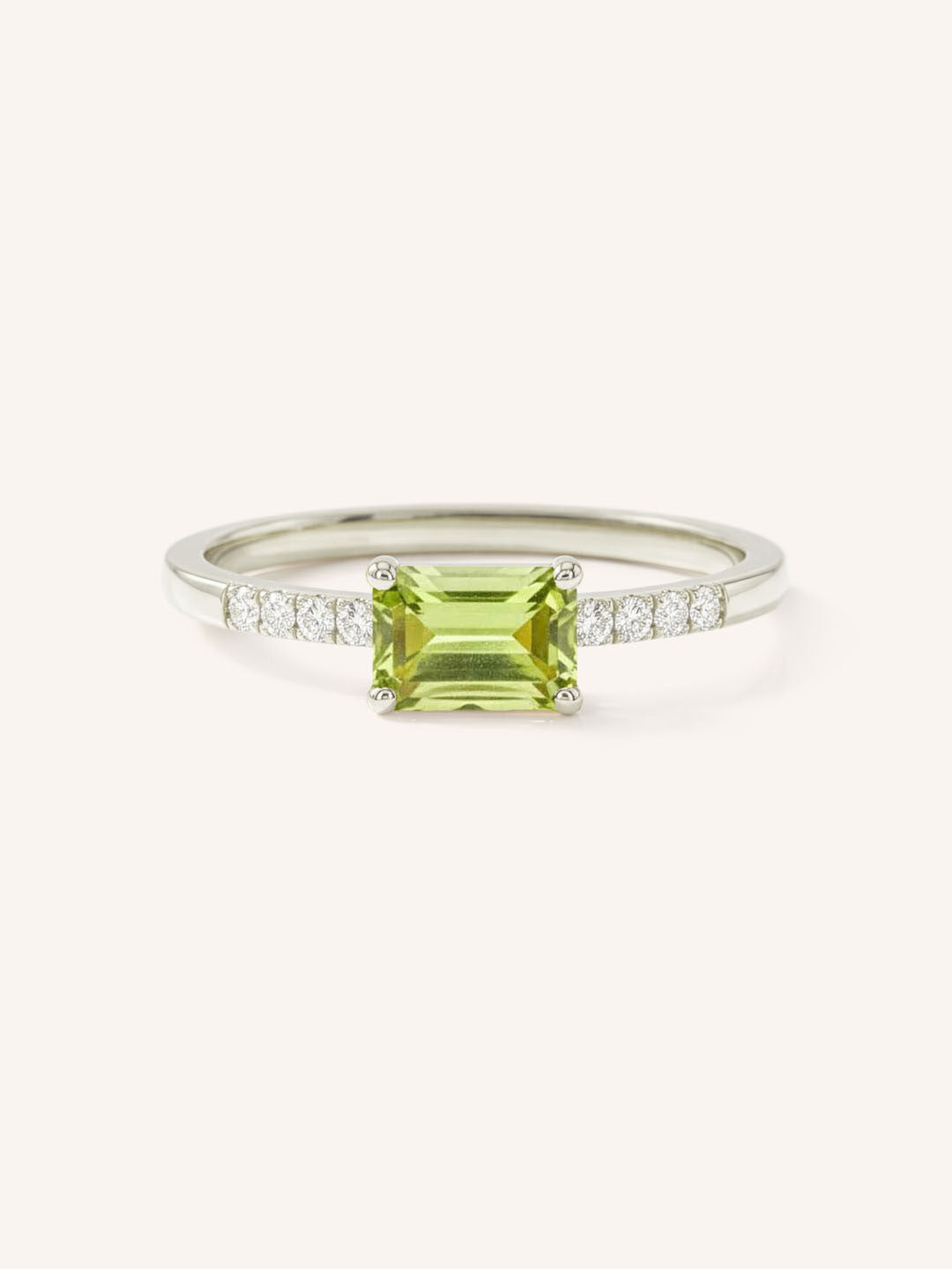 White Gold Winterberry Peridot Diamond Ring front view on white background