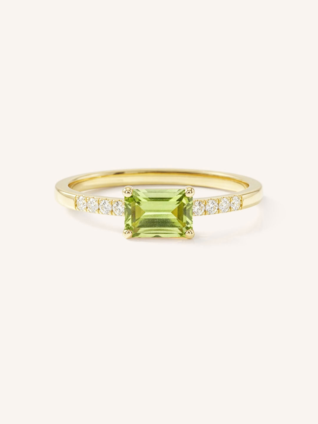 Yellow Gold Winterberry Peridot Diamond Ring front view on white background