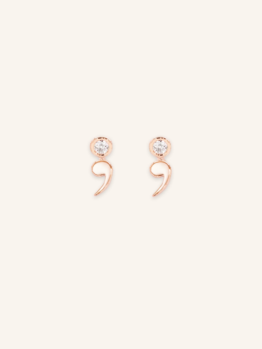 Semicolon White Sapphire Stud Earrings 14k Rose Gold